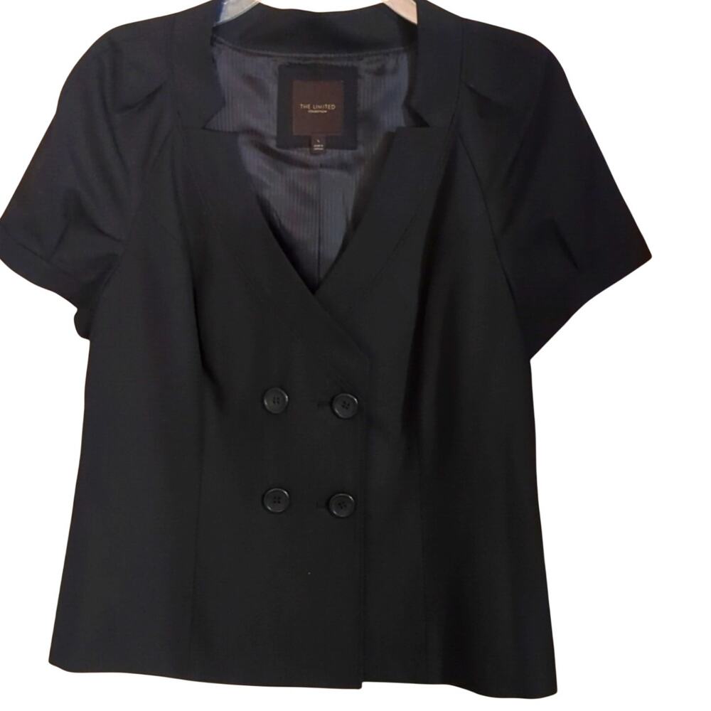 The Limited Black Short Puff Sleeve Lined Notched Collar Jacket Women's Sz L